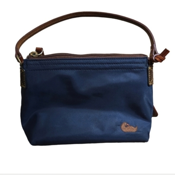 Dooney & Bourke Nylon Pouchette Navy Blue with brown leather and Duck detail - Picture 1 of 10